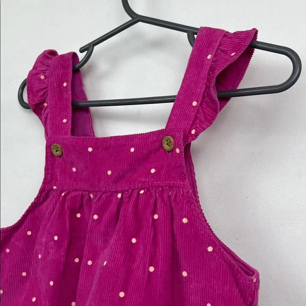 Carter’s Fuchsia Pink polka dot cotton corduroy jumper dress size 24 months Pit